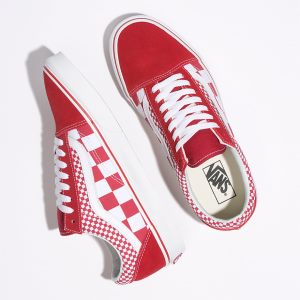 Vans Bayan Spor Ayakkabı Mix Checker Old Skool Kırmızı/Beyaz | 81702-218